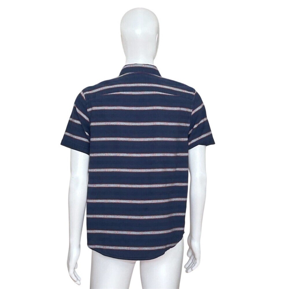 RVCA Button-Up Shirt Men's Size M Navy Blue Striped Short Sleeve Casual - Picture 8 of 9